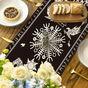 Preto viking corvo capacete de we linho pano de mesa sazonal fazenda cômoda cachecol decoração de mesa casa cozinha mesa de jantar decoração