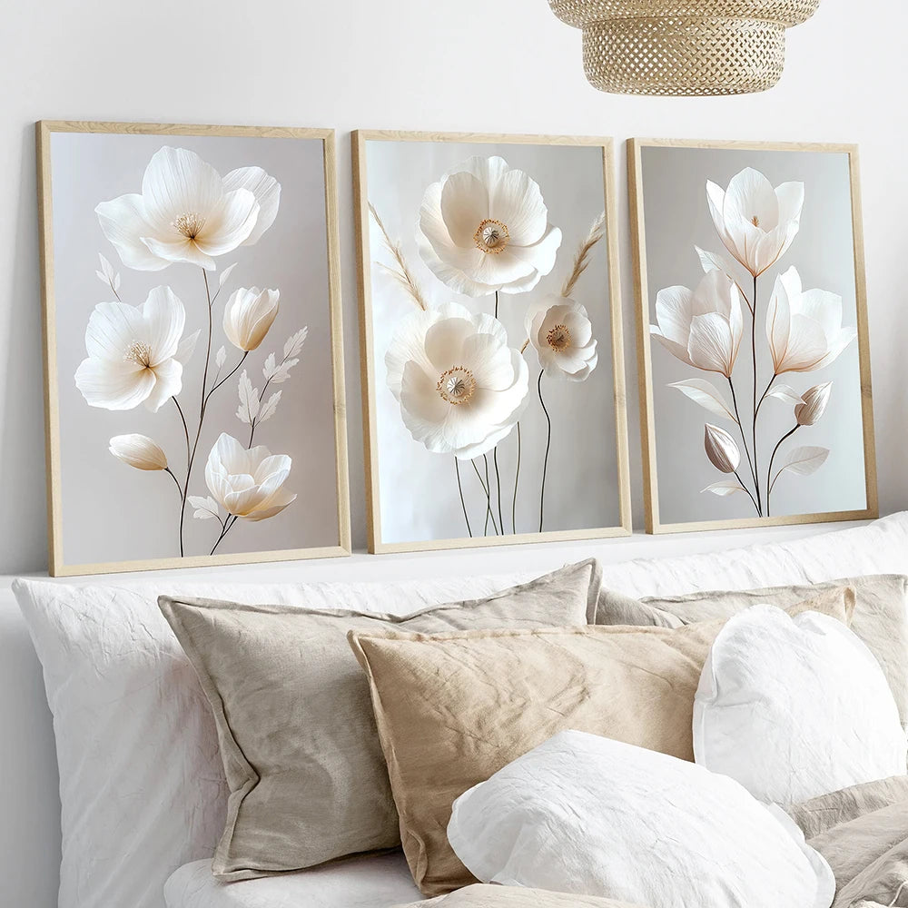 1pc/3 pçs sem moldura nórdico bege peônia flores pintura em tela moderna floral botânico cartazes estética arte da parede decoração para casa