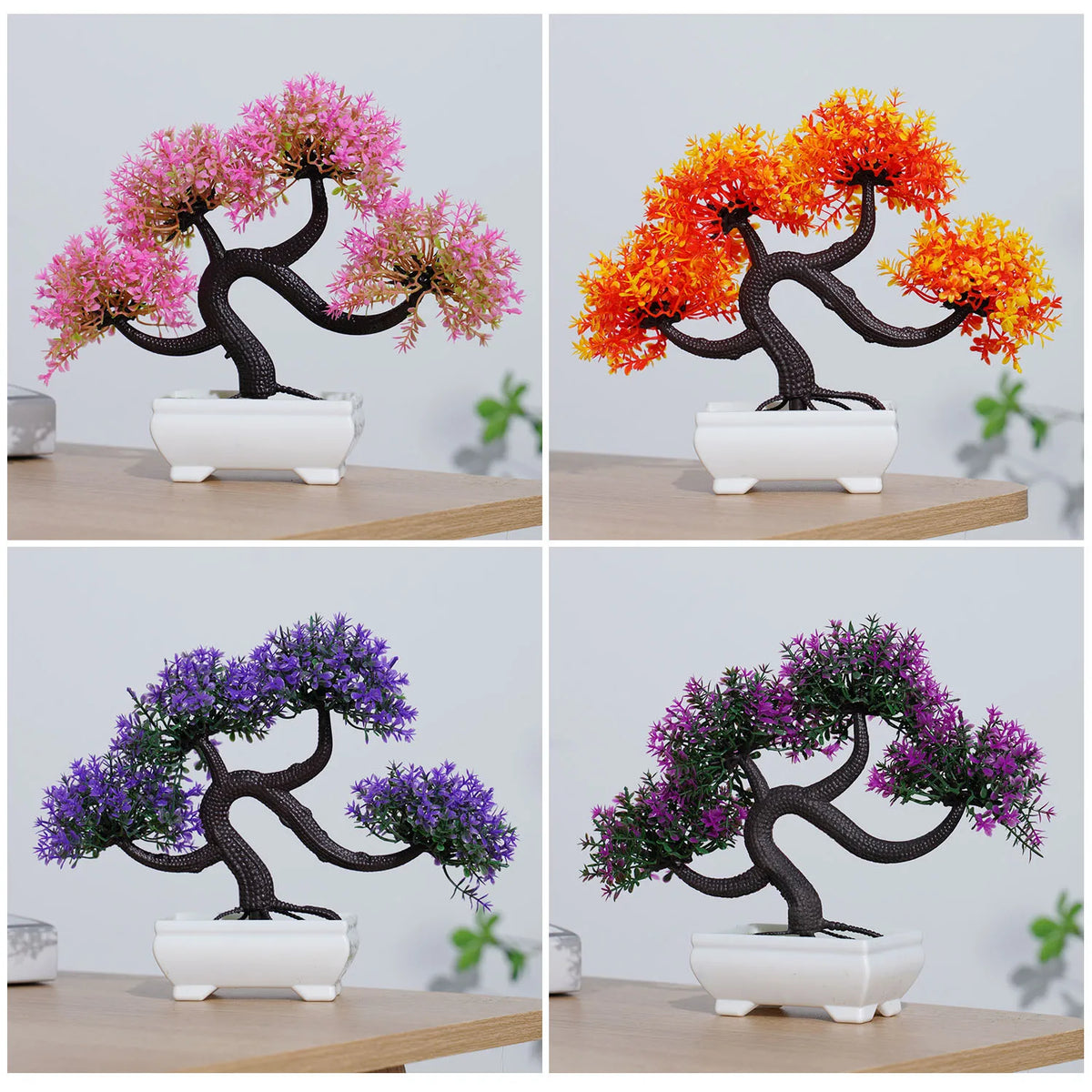 Plantas artificiais bonsai pequena árvore simulação pote plantas flores falsas mesa vaso ornamentos para hotel jardim decoração de casa
