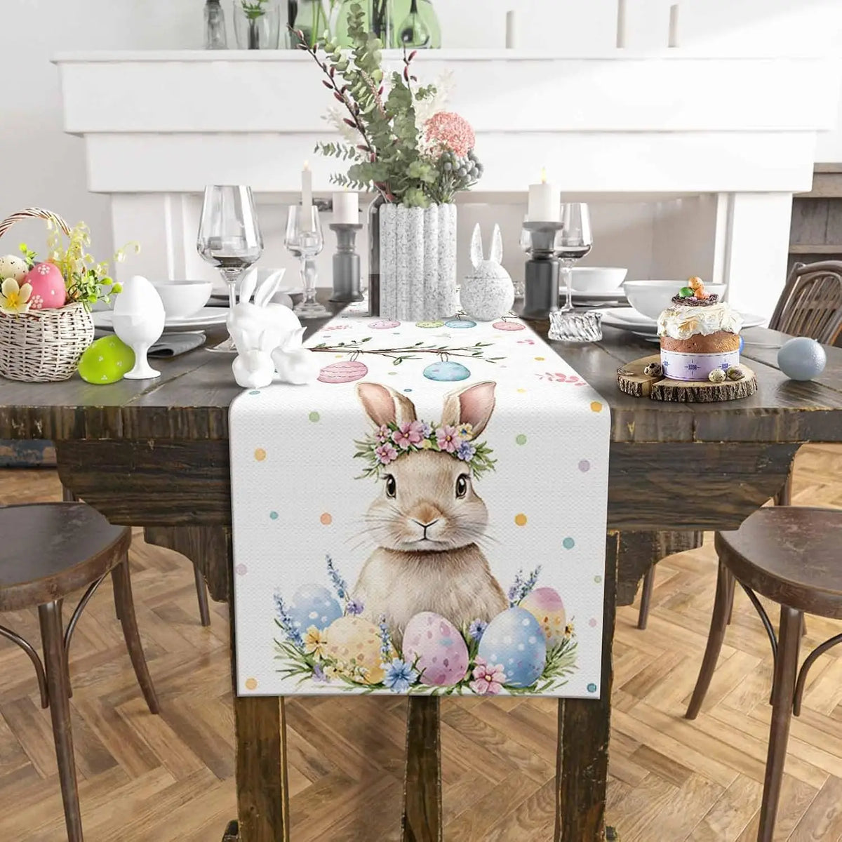 Coelhinho da páscoa ovos coloridos pano de mesa de linho decoração de festa de férias fazenda cozinha corredor de mesa de jantar decorações de páscoa