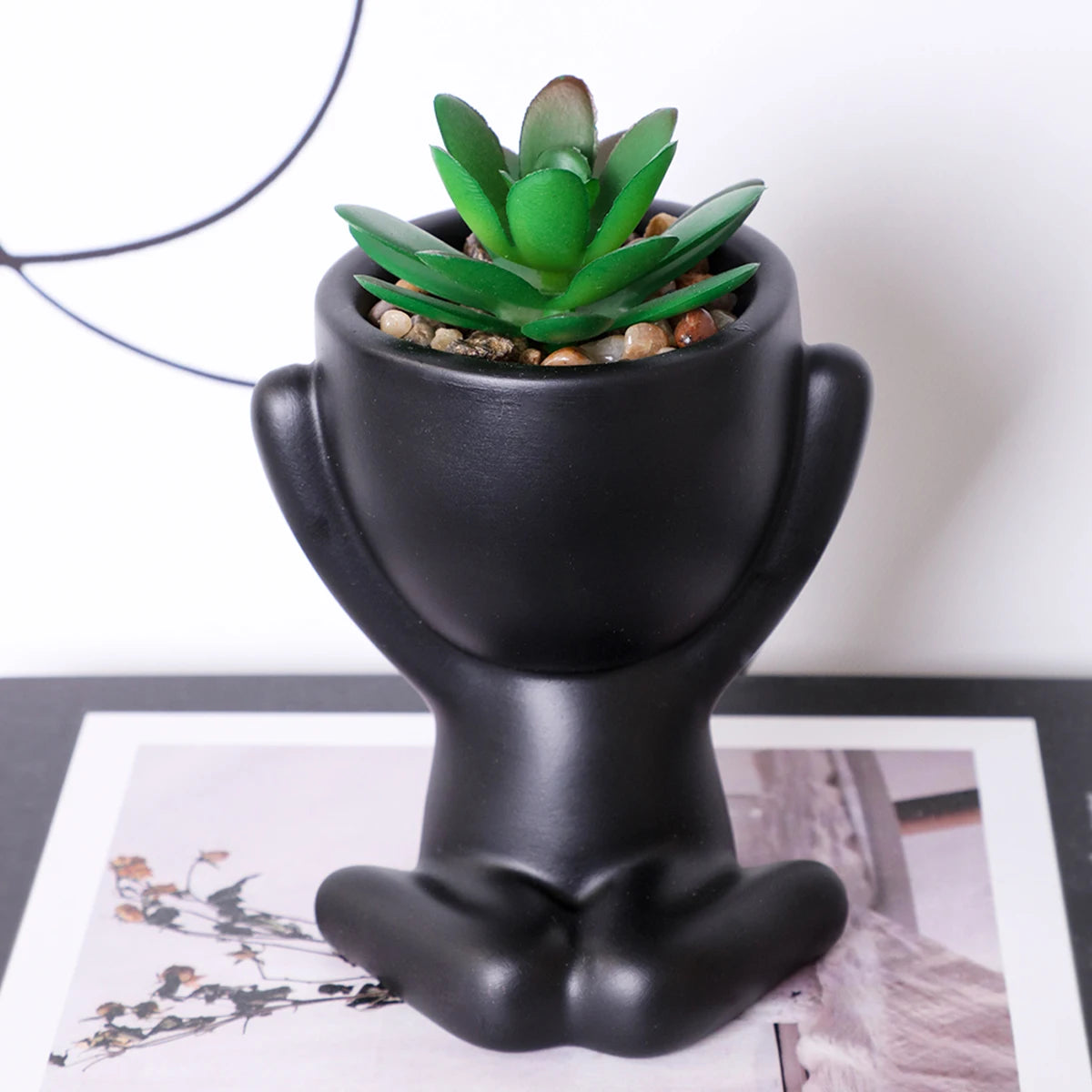 Xiya flor artificial aloe vaso de planta preto personagem em miniatura pote falso vaso planta atacado material pe decoração para casa