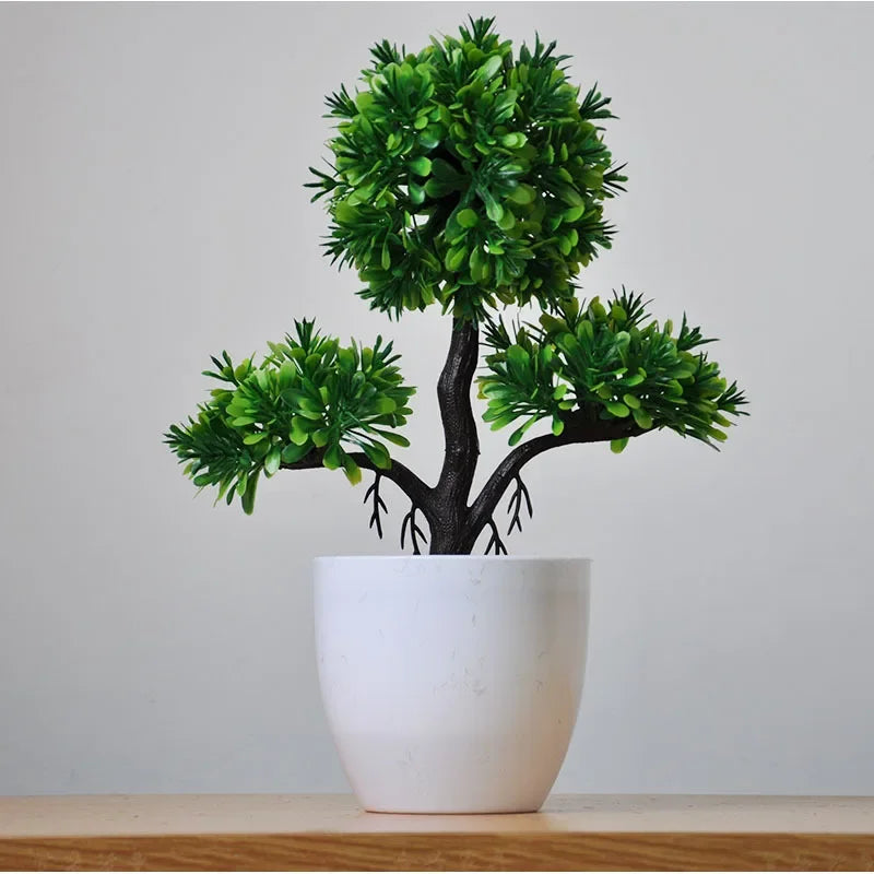Plantas artificiais em vaso bonsai verde pequena árvore plantas flores falsas ornamentos em vaso para casa decoração do jardim festa decoração do hotel