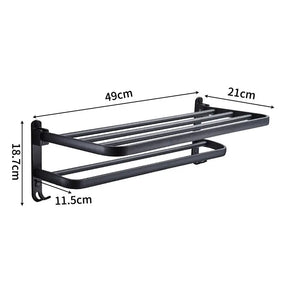 Preto fosco 50CM Folding Suporte Com Gancho Toalha Suporte Wall Mount AluminumTowel Rack